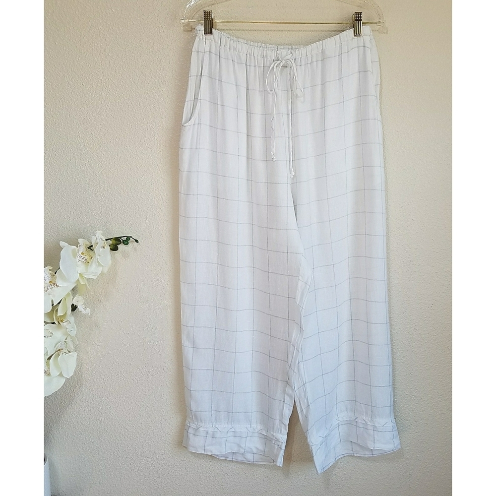 Flax Plaid Linen Cropped Pants